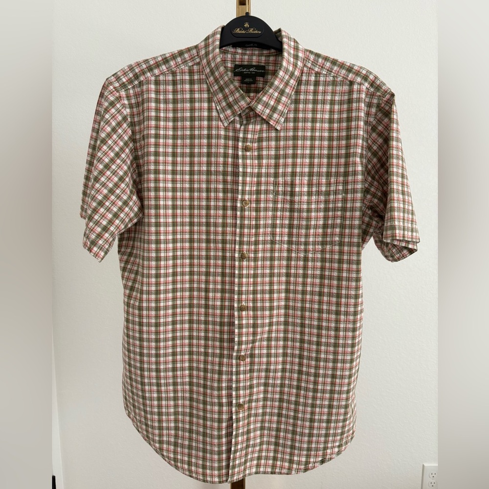 Eddie Bauer Green and Red Plaid Button Down Shirt